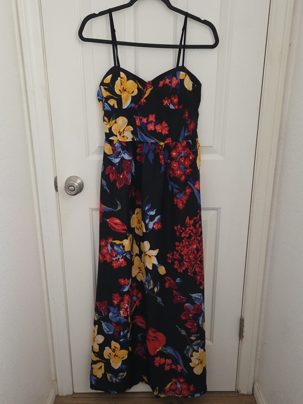 Floral Black Maxi Sundress with Yellow & Red Blooms